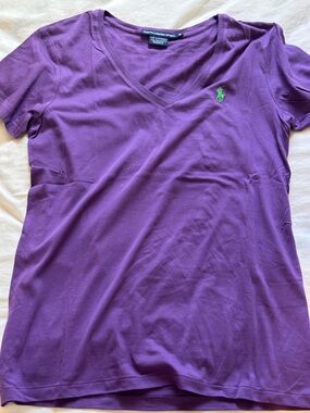 Polo Ralph Lauren Pima Cotton Vneck Tshirt - Purple Green - M
